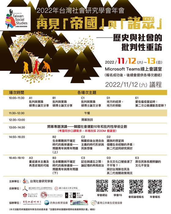 2022台灣社會研究學會【再見「帝國」與「諸眾」──歷史與社會的批判性重訪】11/12-13圖片