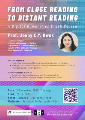 [guest lecture] From Close Reading to Distant Reading: A Digital Humanities Crash Course圖片